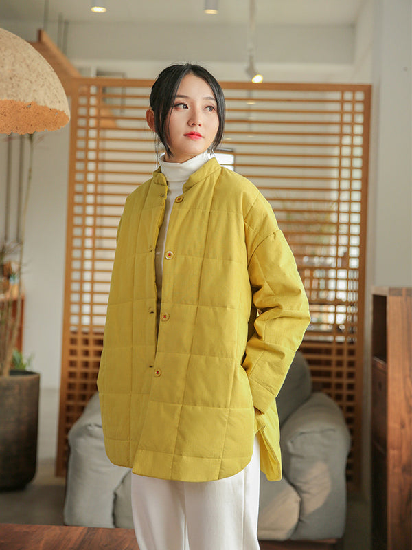 2021 Winter NEW! Women Round Collar Modern Grid Quilted Long-sleeved Thin Coat
