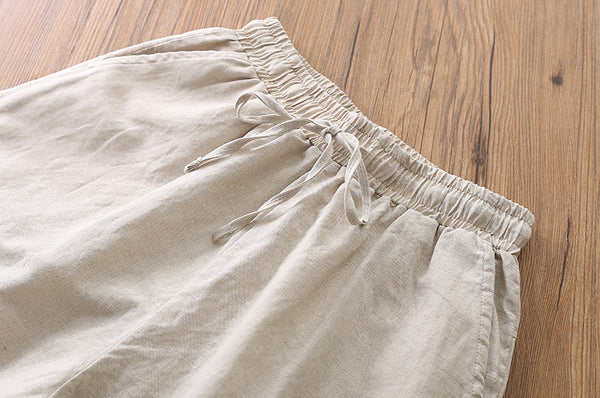 2022 Summer NEW! Women Causal Style Linen and Cotton Waist Belt Cropped Pegged Pants