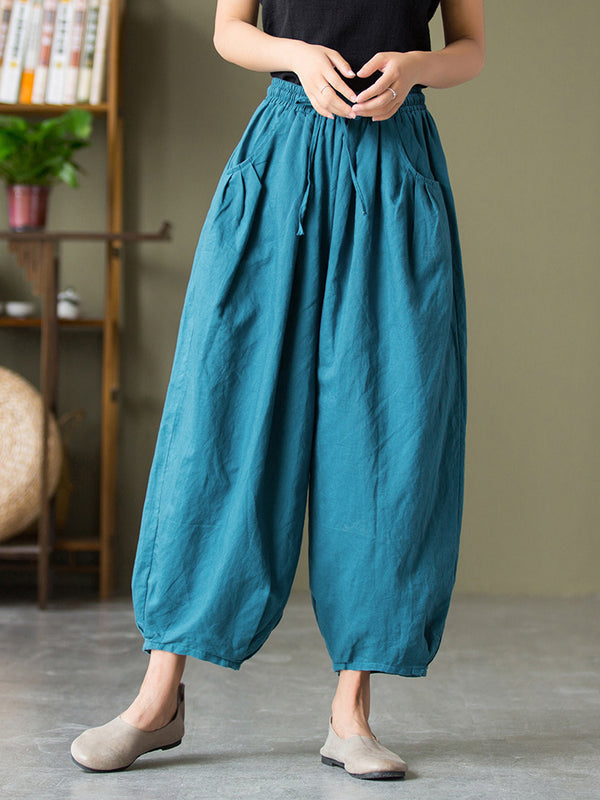 2021 Autumn NEW! Women Lantern Style Linen and Cotton Causal with Waist Belt Loose Cropped Pants