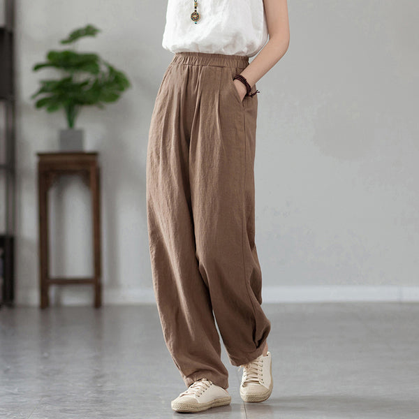 2022 Summer NEW! Women Simple Causal Lantern Style Sand Washed Linen and Cotton Pants