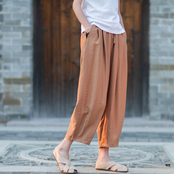 2022 Summer NEW! Women Retro Style Linen and Cotton Patchwork Pegged Pants