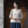 2022 Summer NEW! Women Simple Style Wrinkled Linen and Cotton V Necked Bracelet Sleeves Shirt