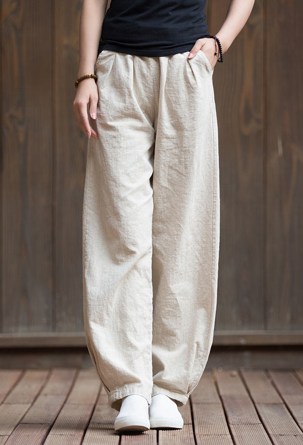 2022 Summer NEW! Women Sport Style Lantern Leisure Sand Washed Linen and cotton Pants