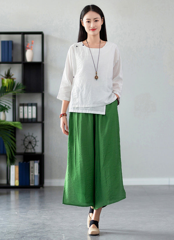 2022 Summer NEW! Women Zen Style Soft Wide Leg Cropped Pants