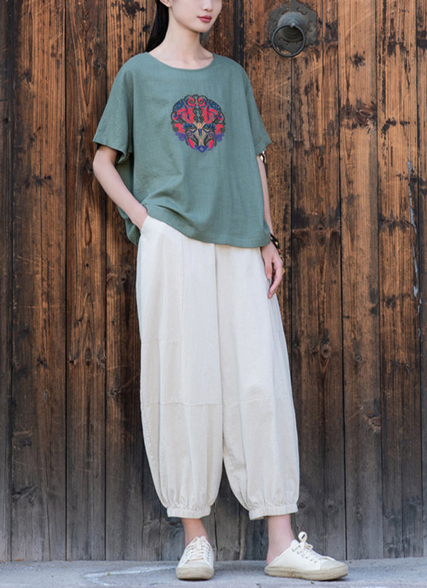 2022 Summer NEW! Women Causal Style Linen and Cotton Cropped Harem Trousers