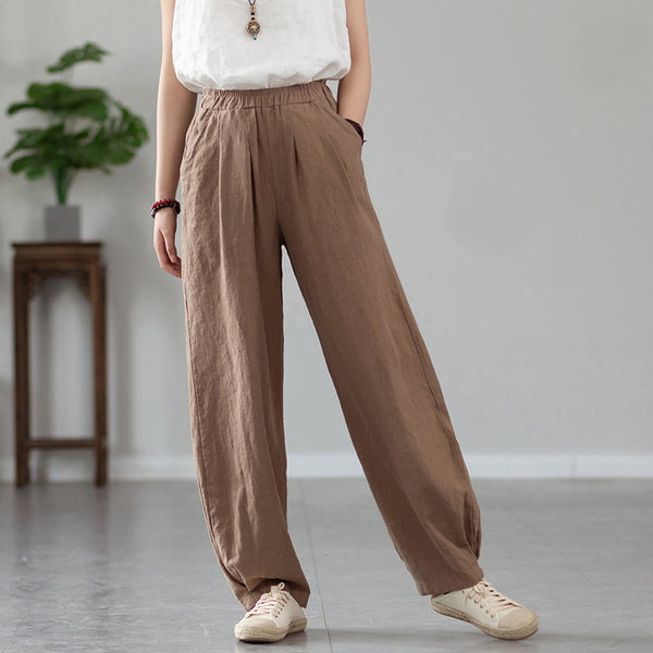 2022 Summer NEW! Women Simple Causal Lantern Style Sand Washed Linen and Cotton Pants