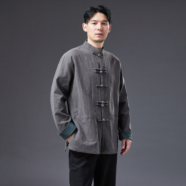 2022 Summer NEW! Men Asian Style Linen and Cotton Long Sleeve Cardigan Thin Jacket