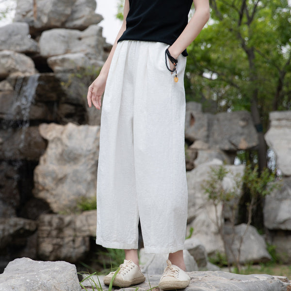 2022 Summer NEW! Women Retro Style Sand Washed Linen and Cotton Wide Leg Pants