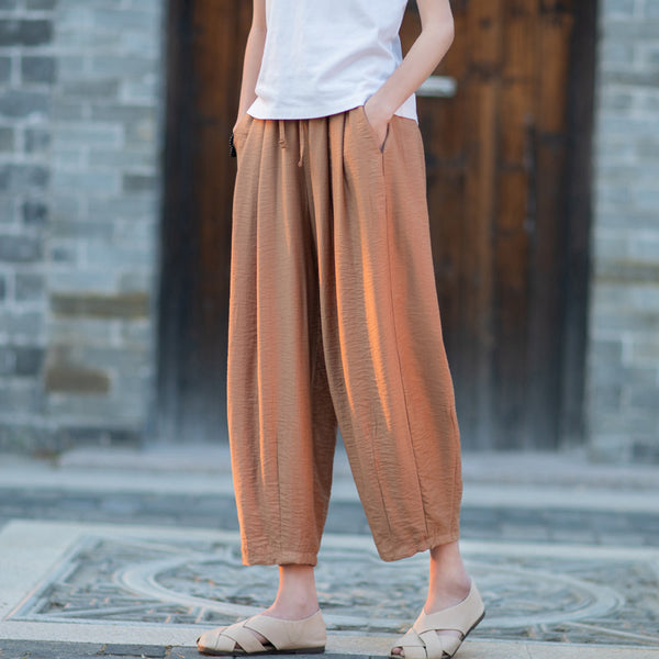 2022 Summer NEW! Women Retro Style Linen and Cotton Patchwork Pegged Pants