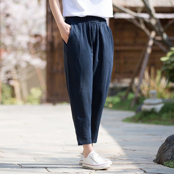 2022 Summer NEW! Women Sporty Style Lantern Leisure Linen and Cotton Cropped Pants