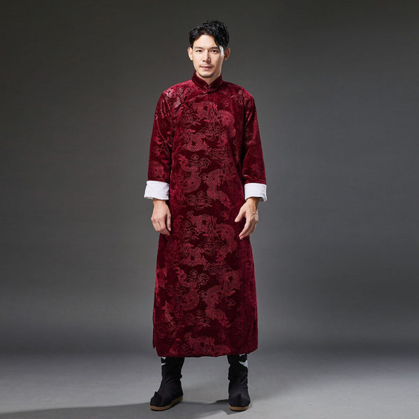 2021 Winter NEW! Men Classic Chinese Style Linen Long Sleeve Dragon Printed KungFu Cheongsam