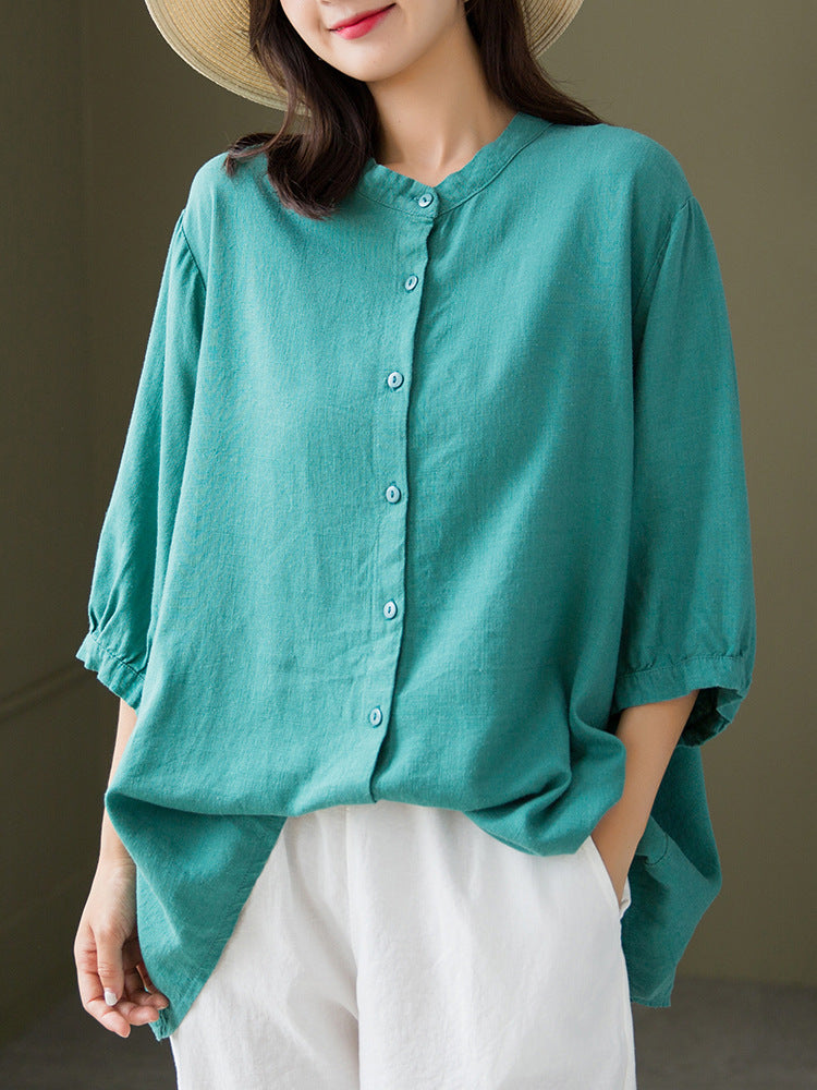 Autumn NEW! Women Casual Style Sand-washed Linen and Cotton Long Sleeve Shirt
