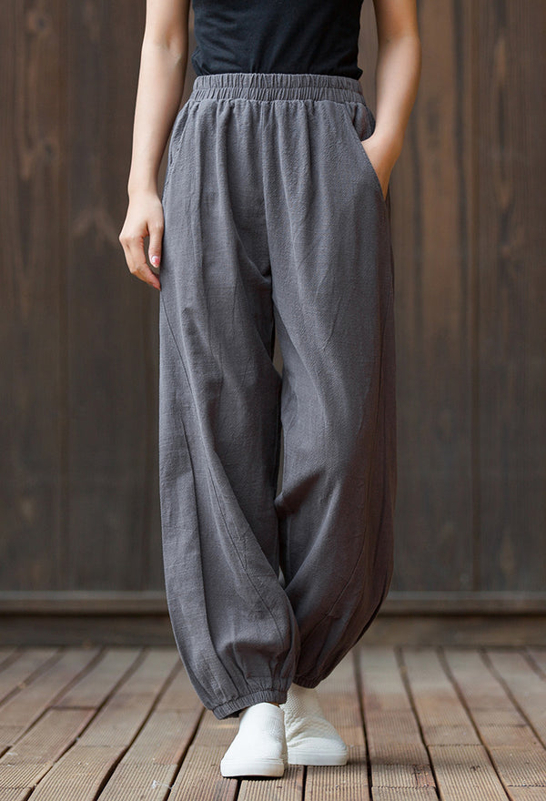 2022 Summer NEW! Women Sporty Style Lantern Leisure Sand Washed Linen and Cotton Pants