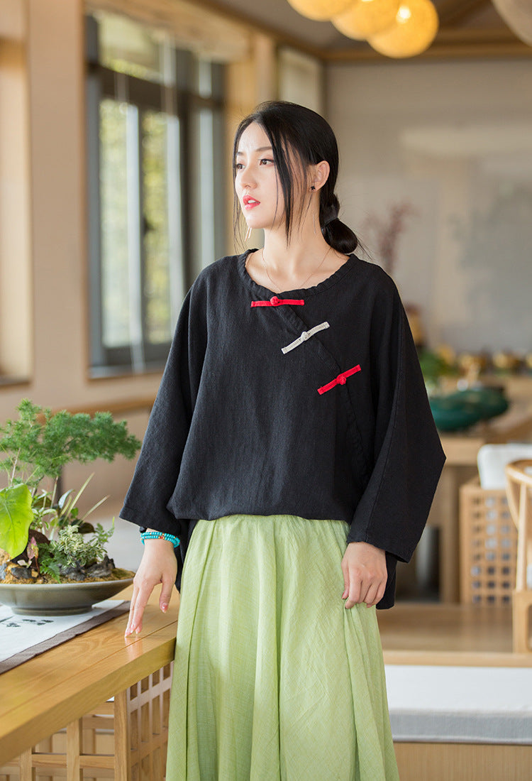 2022 Summer NEW! Women Chinese Style Linen and Cotton Loose Shirt