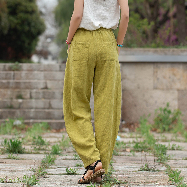 Loose cuffed Linen pants for womens 853 – XiaoLizi