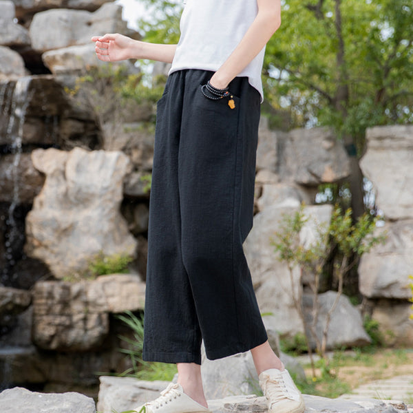 2022 Summer NEW! Women Causal Style Linen and Cotton Straight Leg Trousers