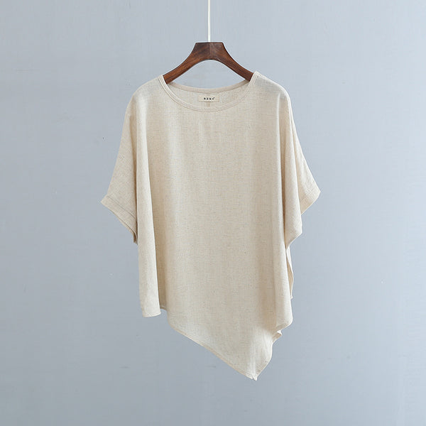 2022 Summer NEW! Women Modern Style Linen and Cotton Round Necked Mid-length Sleeves Shirt