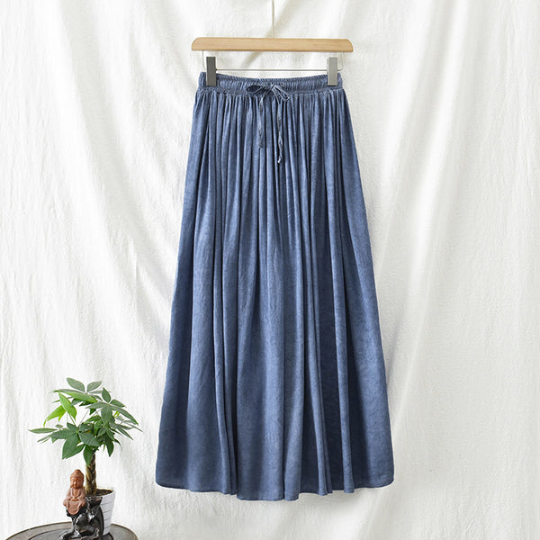 Women Simple Linen and Cotton Loose Accordion Skirt