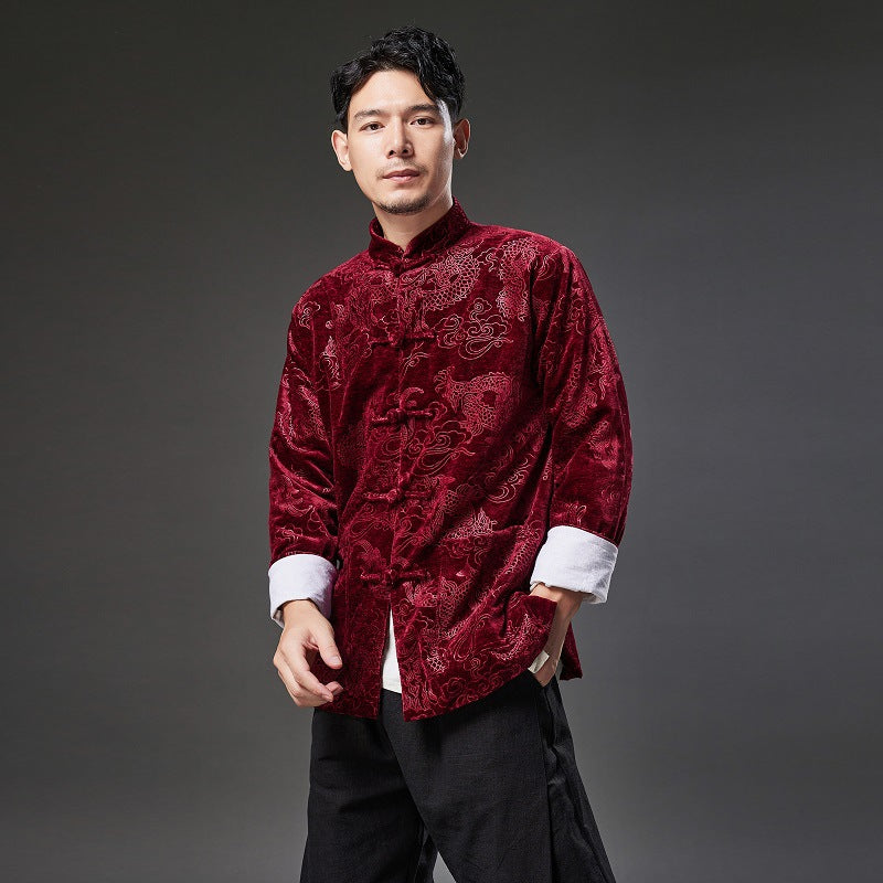 Autumn NEW! Men Retro Chinese Style Linen and Cotton Long Sleeve Thin Jacket