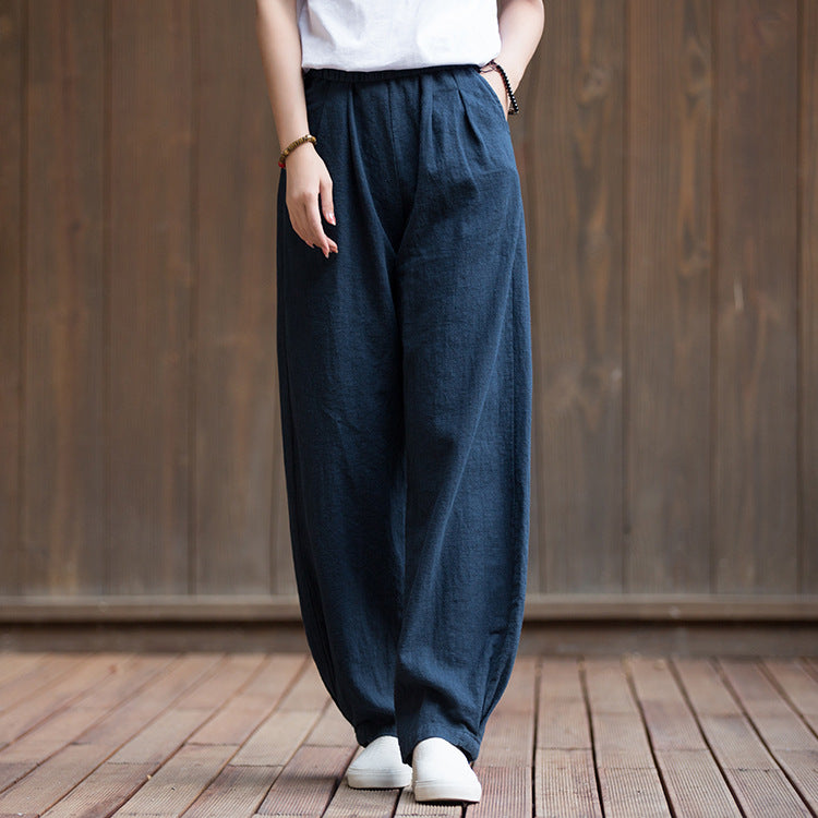 Summer NEW! Women Sport Style Lantern Leisure Sand Washed Linen and cotton Pants