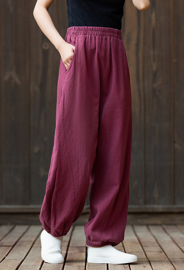 2022 Summer NEW! Women Sporty Style Lantern Leisure Sand Washed Linen and Cotton Pants