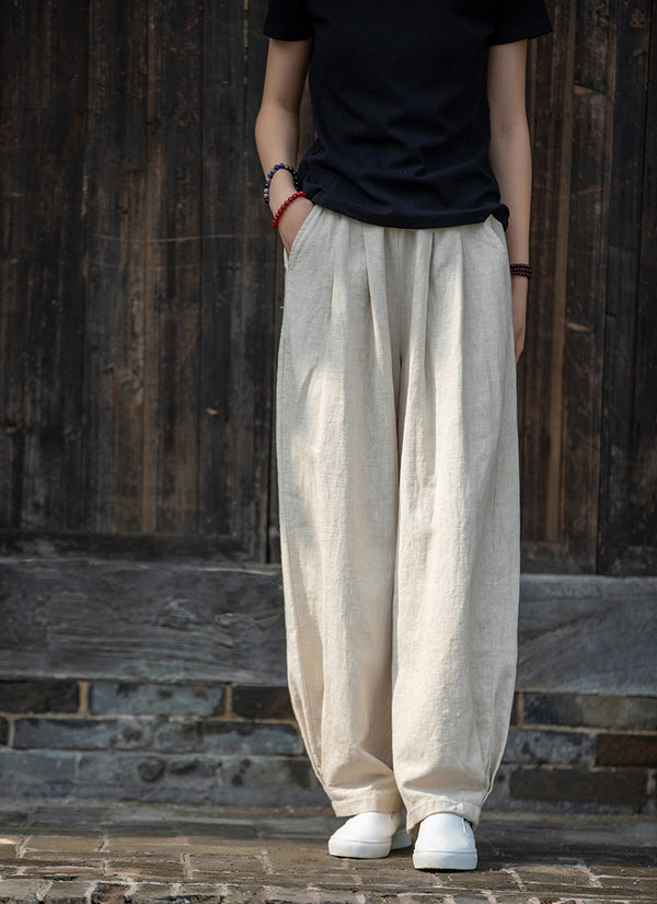 2022 Summer NEW! Women Simple Causal Lantern Style Sand Washed Linen and Cotton Pants