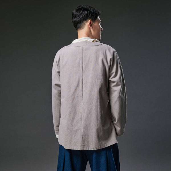 2021 Autumn NEW! Men Retro Chinese Style Pure Color Linen and Cotton Long Sleeve Cardigan Thin Jacket