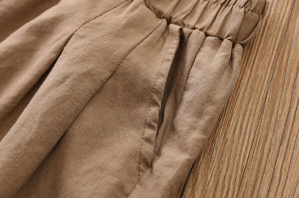 2022 Summer NEW! Women Simple Causal Lantern Style Sand Washed Linen and Cotton Cropped Pants