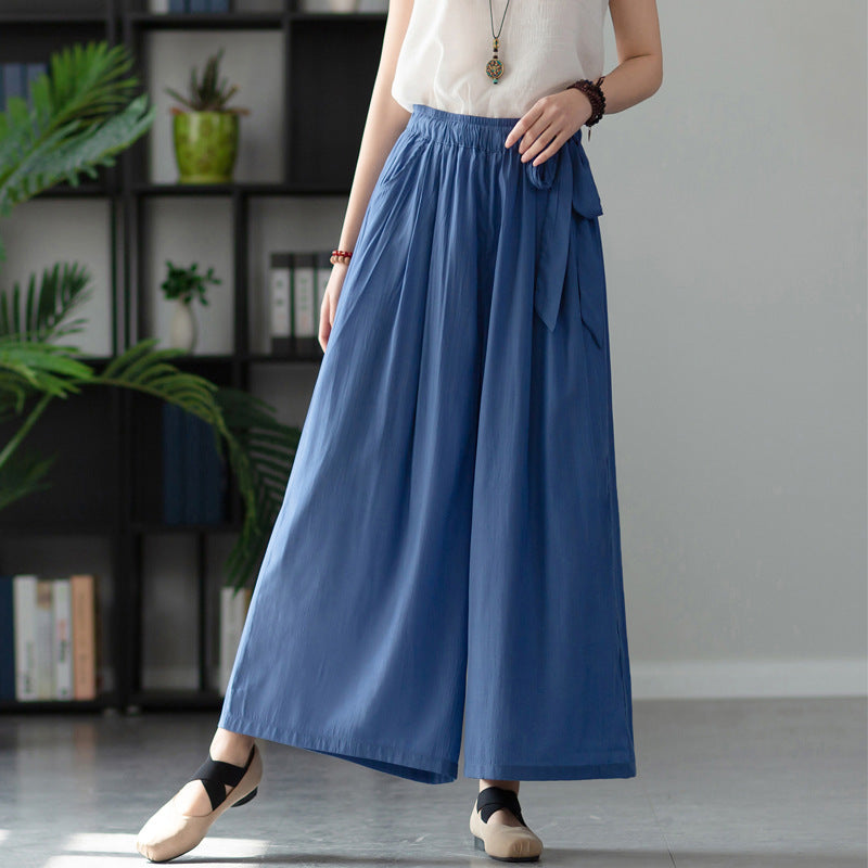 Summer NEW! Women Retro Style Soft Wide Leg Cropped Pants
