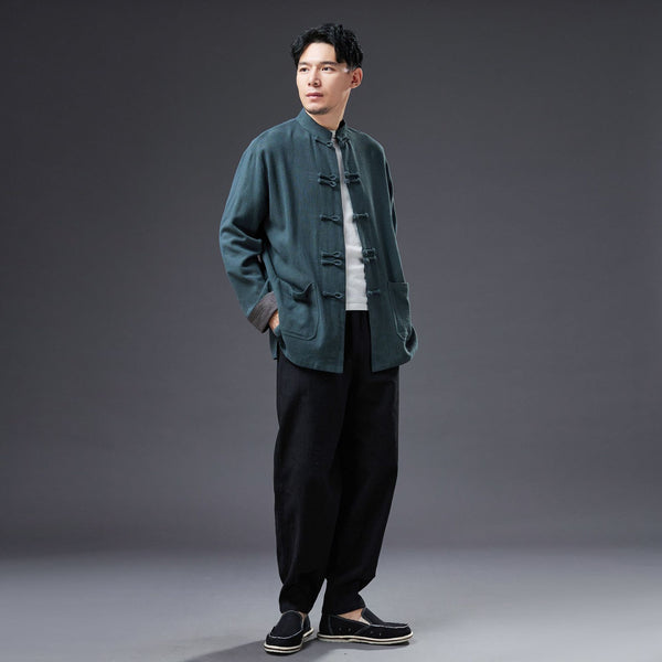 2022 Summer NEW! Men Asian Style Linen and Cotton Long Sleeve Cardigan Thin Jacket