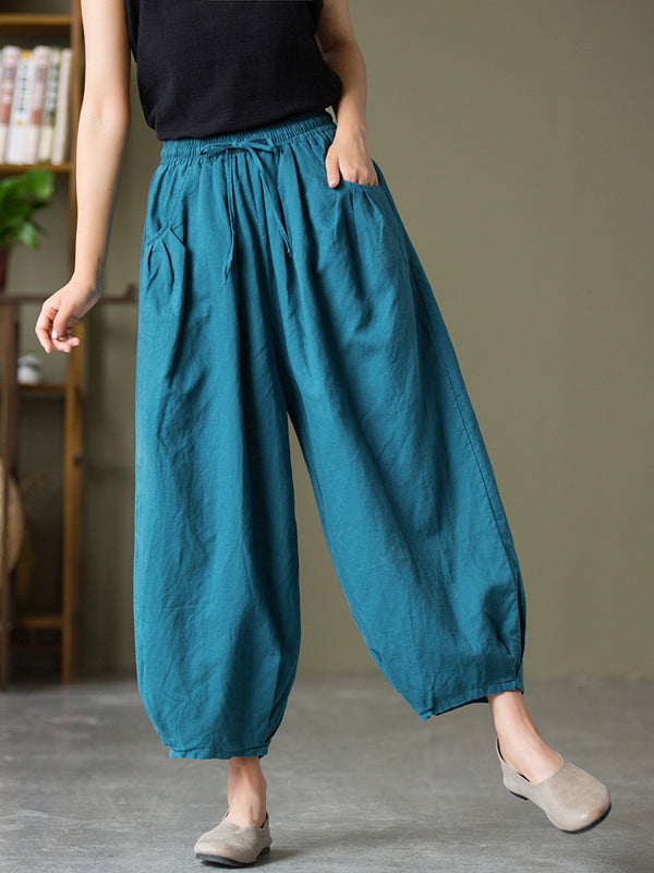 2021 Autumn NEW! Women Lantern Style Linen and Cotton Causal with Waist Belt Loose Cropped Pants