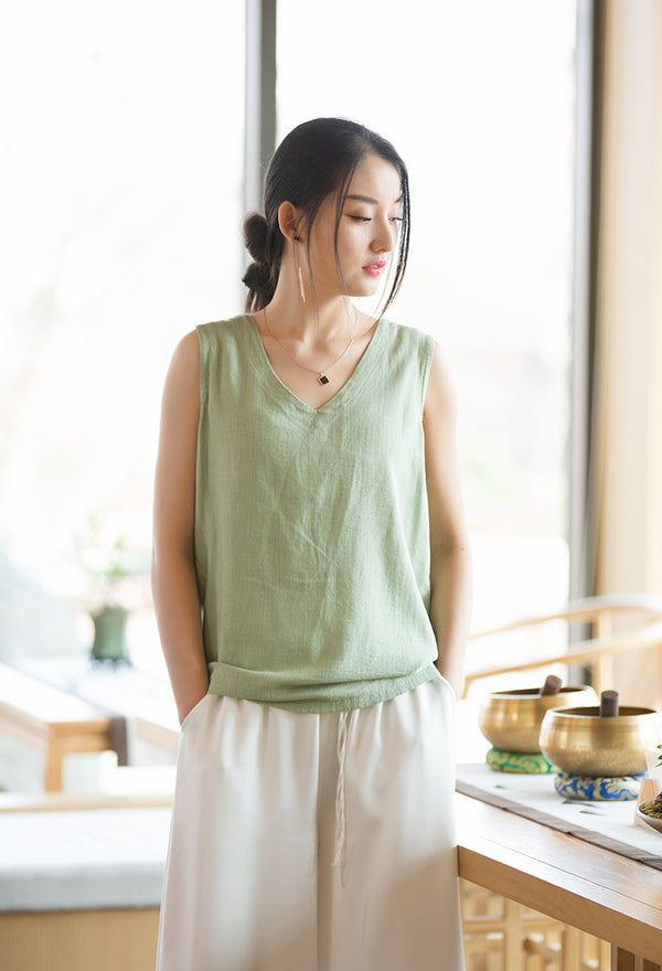 2022 Summer NEW! Women Modern Style Linen and Cotton V-necked Vest