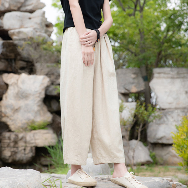 2022 Summer NEW! Women Retro Style Sand Washed Linen and Cotton Wide Leg Pants