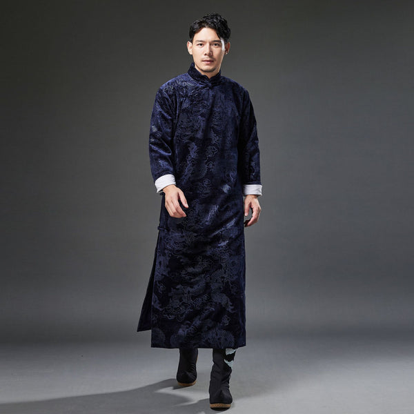 2021 Winter NEW! Men Classic Chinese Style Linen Long Sleeve Dragon Printed KungFu Cheongsam