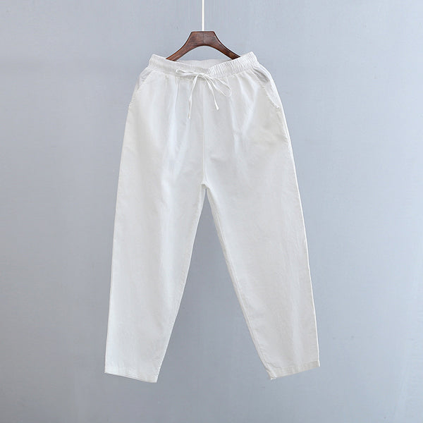 2022 Summer NEW! Women Causal Style Linen and Cotton Waist Belt Cropped Pegged Pants