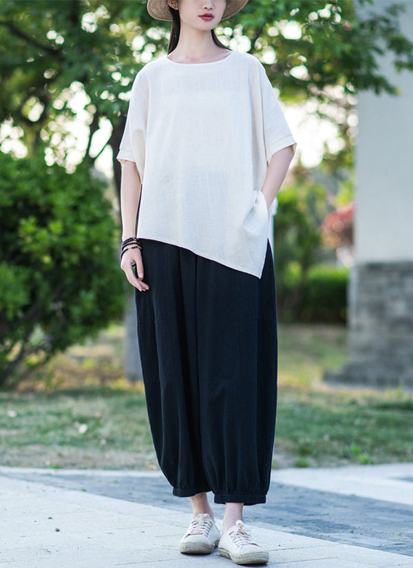 2022 Summer NEW! Women Causal Style Linen and Cotton Cropped Harem Trousers