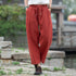 Women Linen and Cotton Causal Loose Cropped Drawstring Capris