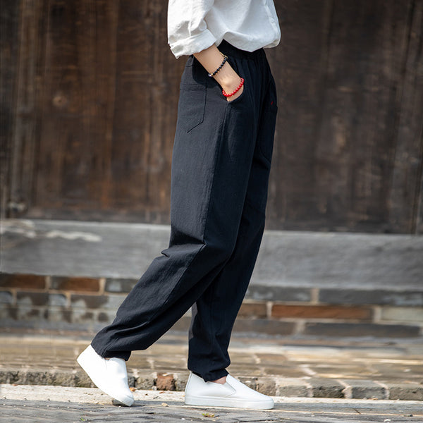 2021 Autumn NEW! Women Modern Causal Style Special Front Pocket Linen and Cotton Pants