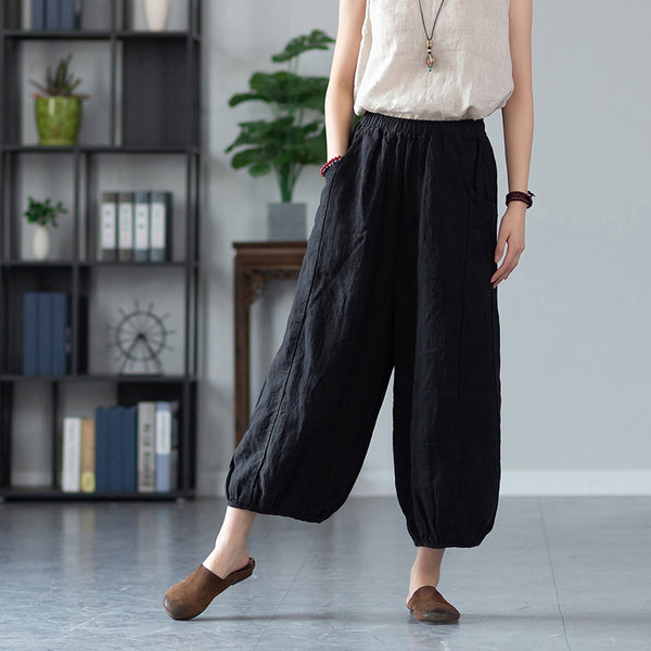 2022 Summer NEW! Women Retro Style Linen and Cotton Harem Cropped Pants