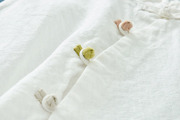 Women Round Collar Zen Style Linen and Cotton Long Sleeves Side Cardigan Shirt