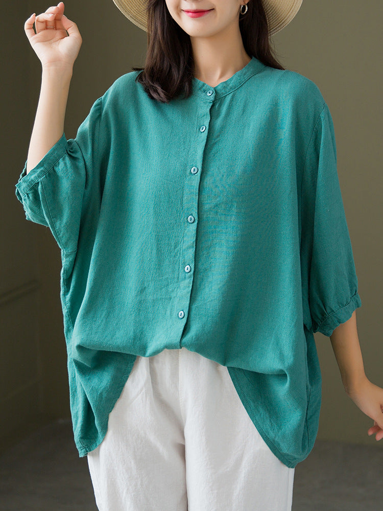 Autumn NEW! Women Casual Style Sand-washed Linen and Cotton Long Sleeve Shirt