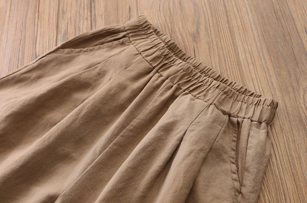 2022 Summer NEW! Women Simple Causal Lantern Style Sand Washed Linen and Cotton Cropped Pants