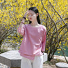 Women Modern Style Linen and Cotton Middle Sleeves Chinese Blouse