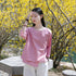 Women Modern Style Linen and Cotton Middle Sleeves Chinese Blouse