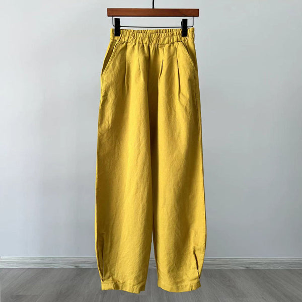 2022 Summer NEW! Women Simple Causal Lantern Style Sand Washed Linen and Cotton Cropped Pants