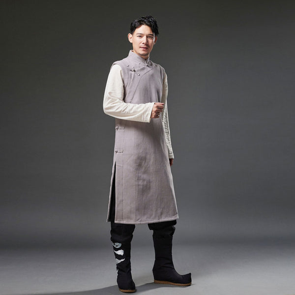 2021 Autumn NEW! Men Retro Chinese Style Linen and Cotton Tunic Type Vest (Inner with Velvet)