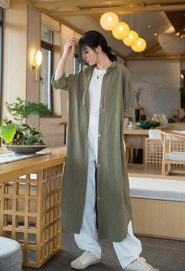 2022 Summer NEW! Women Linen and Cotton Loose Causal Style Cardigan Thin Long Coat