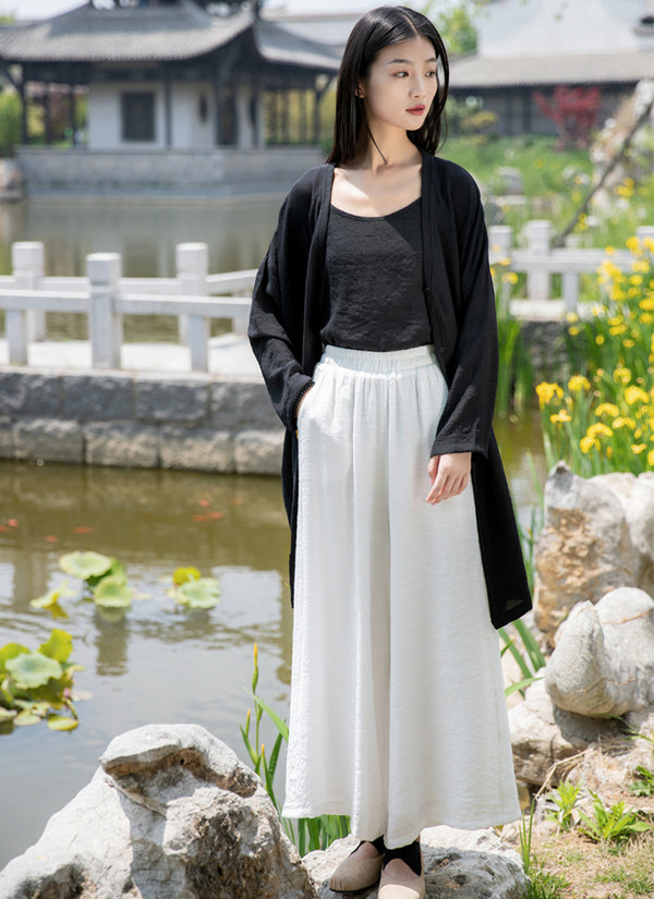 2022 Summer NEW! Women Loose Style Wrinkle Linen and Cotton Cropped Big Leg Cropped Pants