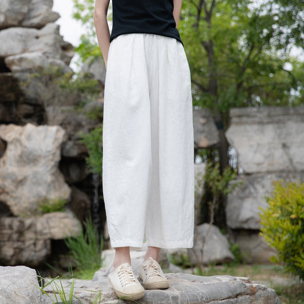 2022 Summer NEW! Women Retro Style Sand Washed Linen and Cotton Wide Leg Pants