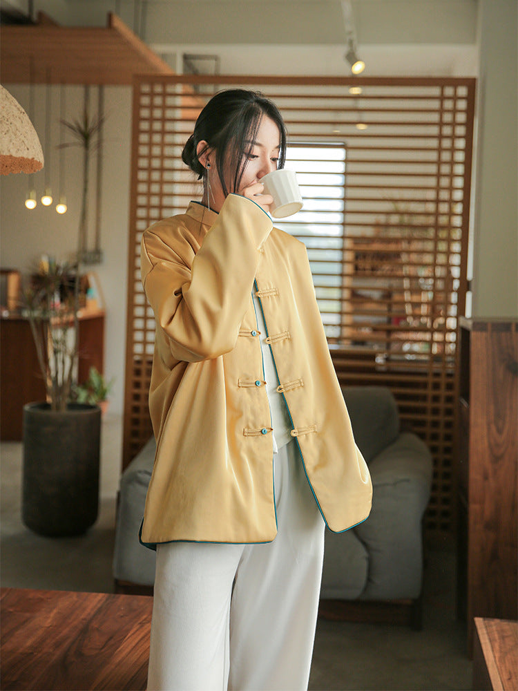 Winter NEW! Women Round Collar Asian Silk Style Quilted Long-sleeved Jacket